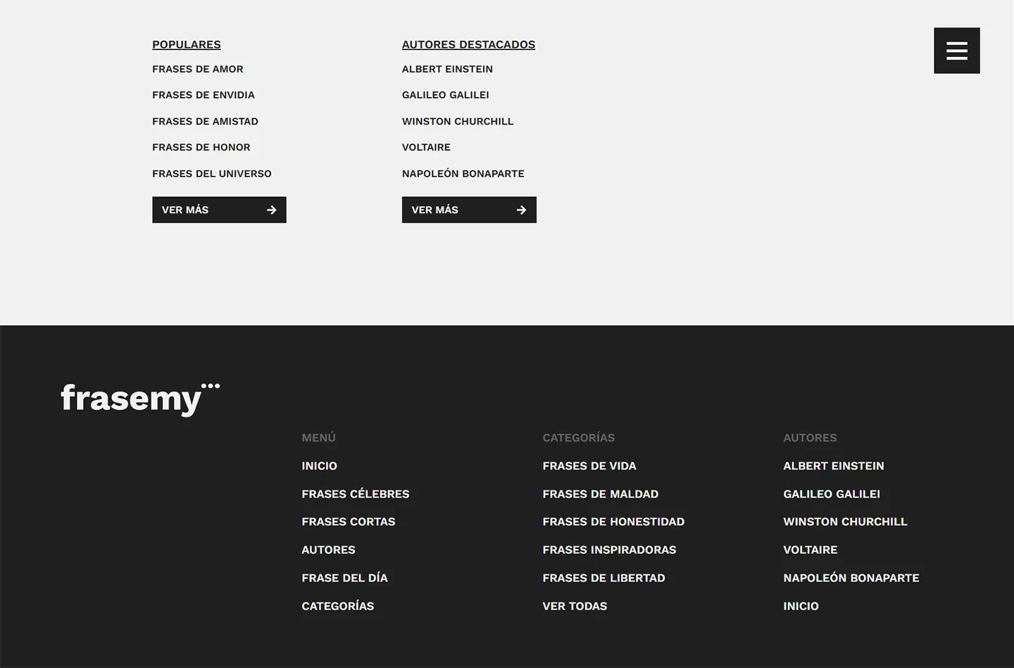 frasemy categories and footer